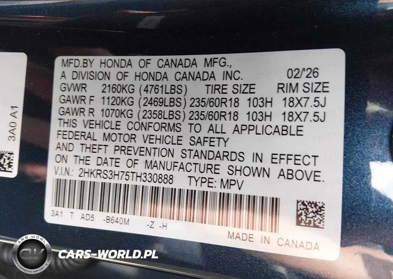 2026 Honda Cr-V Ex-L 2Wd VIN:2HKRS3H75TH330888 - 9
