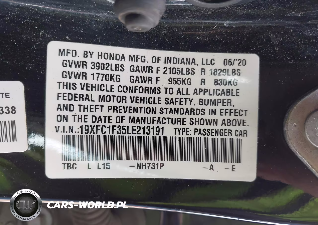 2020 Honda Civic Ex VIN:19XFC1F35LE213191 - 9