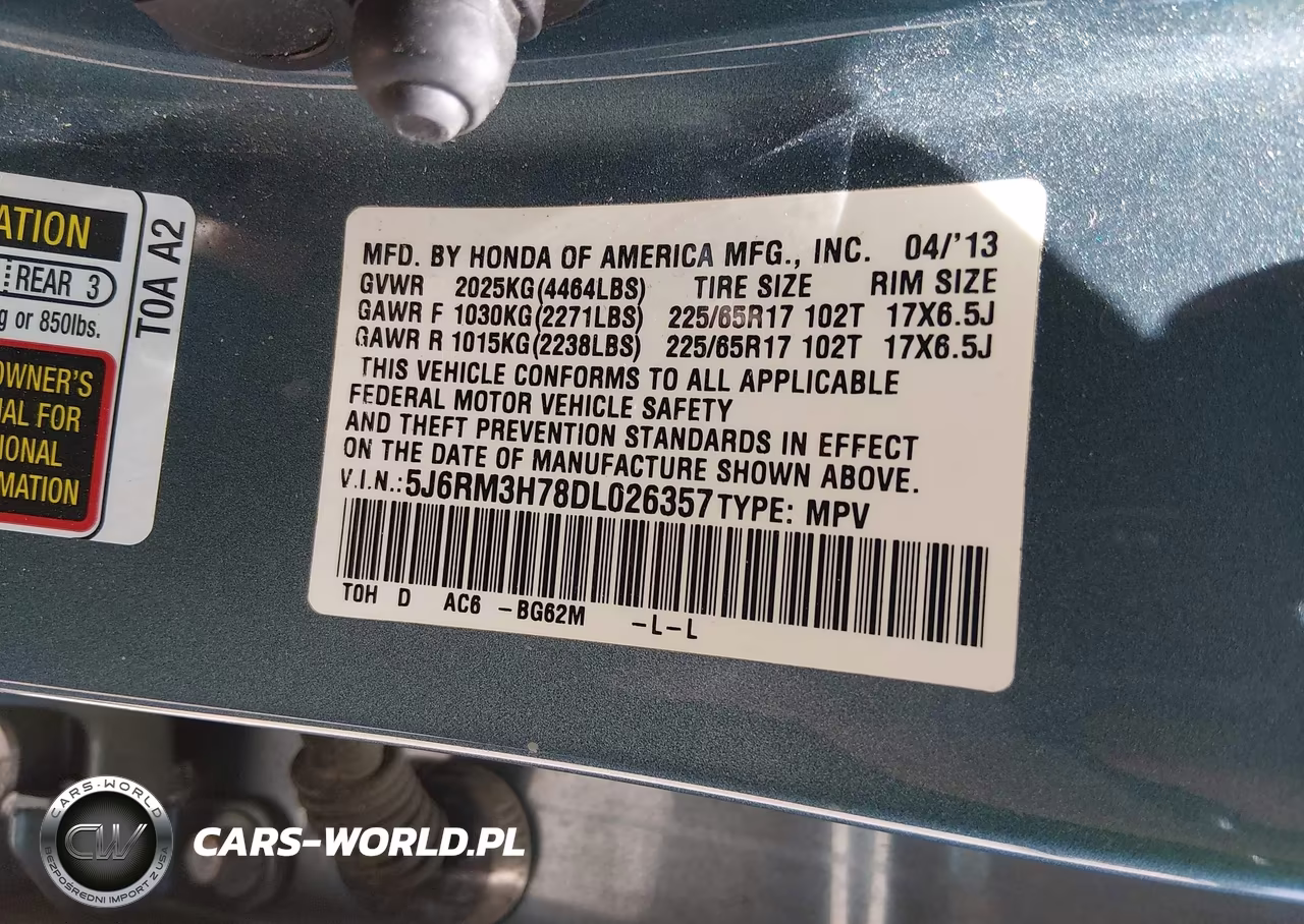 2013 Honda Cr-V Ex-L VIN:5J6RM3H78DL026357 - 9