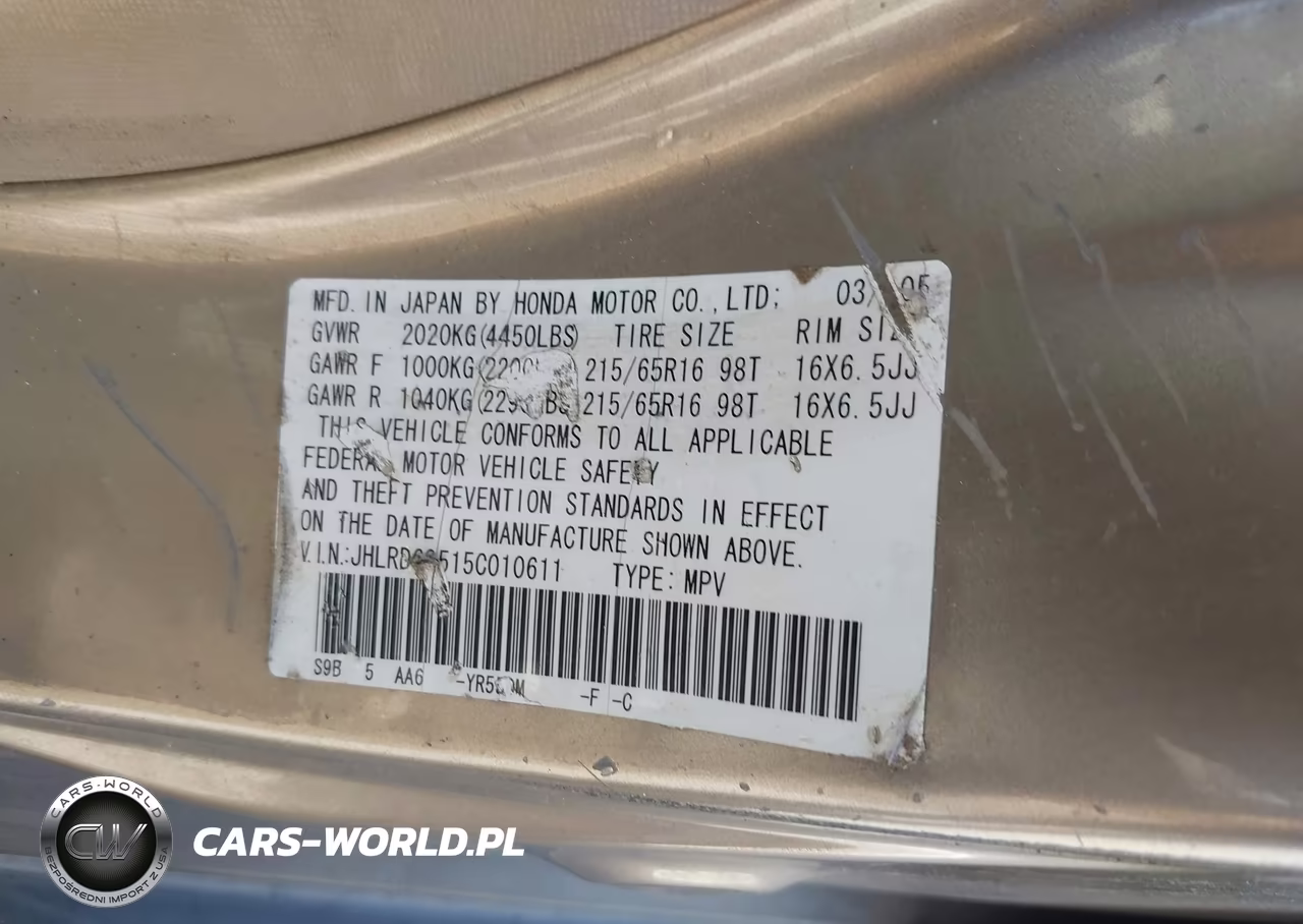 2005 Honda Cr-V Lx VIN:JHLRD68515C010611 - 9