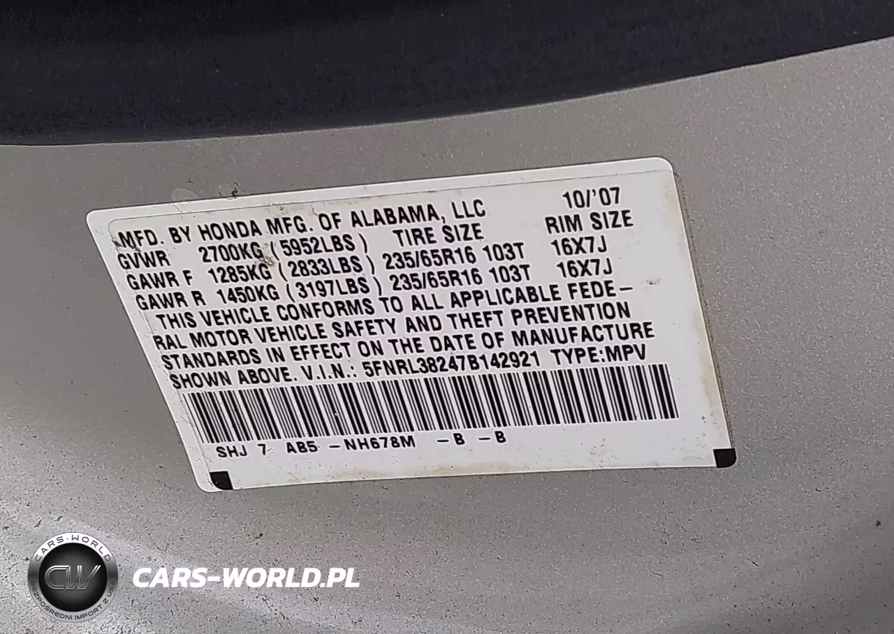 2007 Honda Odyssey Lx VIN:5FNRL38247B142921 - 9
