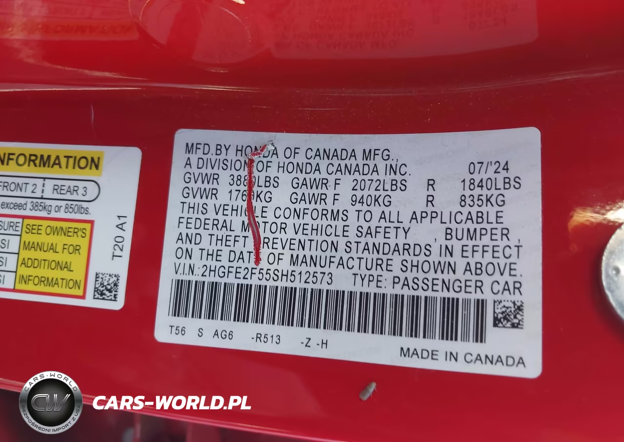 2025 Honda Civic Sport VIN:2HGFE2F55SH512573 - 9