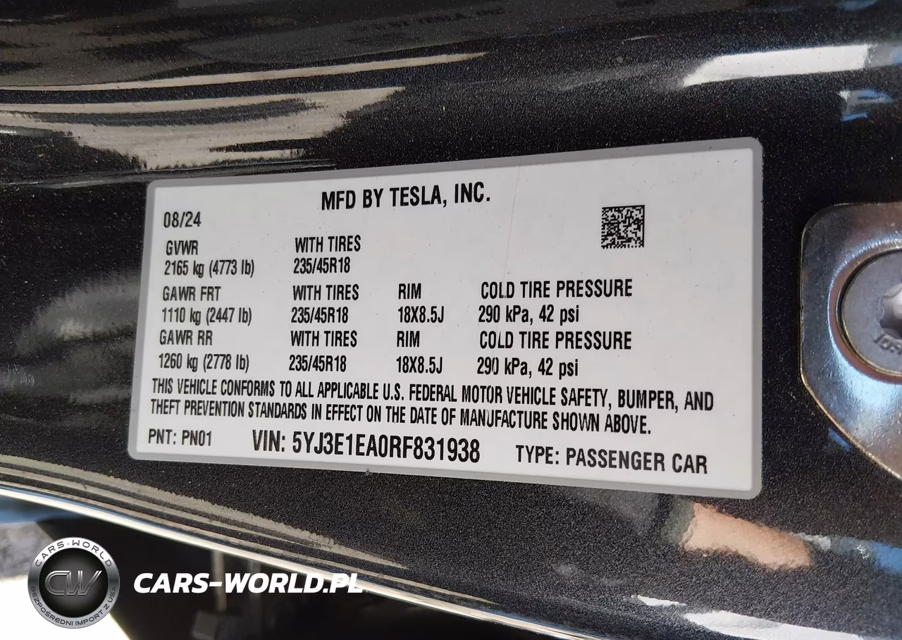 2024 Tesla Model 3 Long Range Dual Motor All-Wheel Drive-Rear-Wheel Drive VIN:5YJ3E1EA0RF831938 - 9