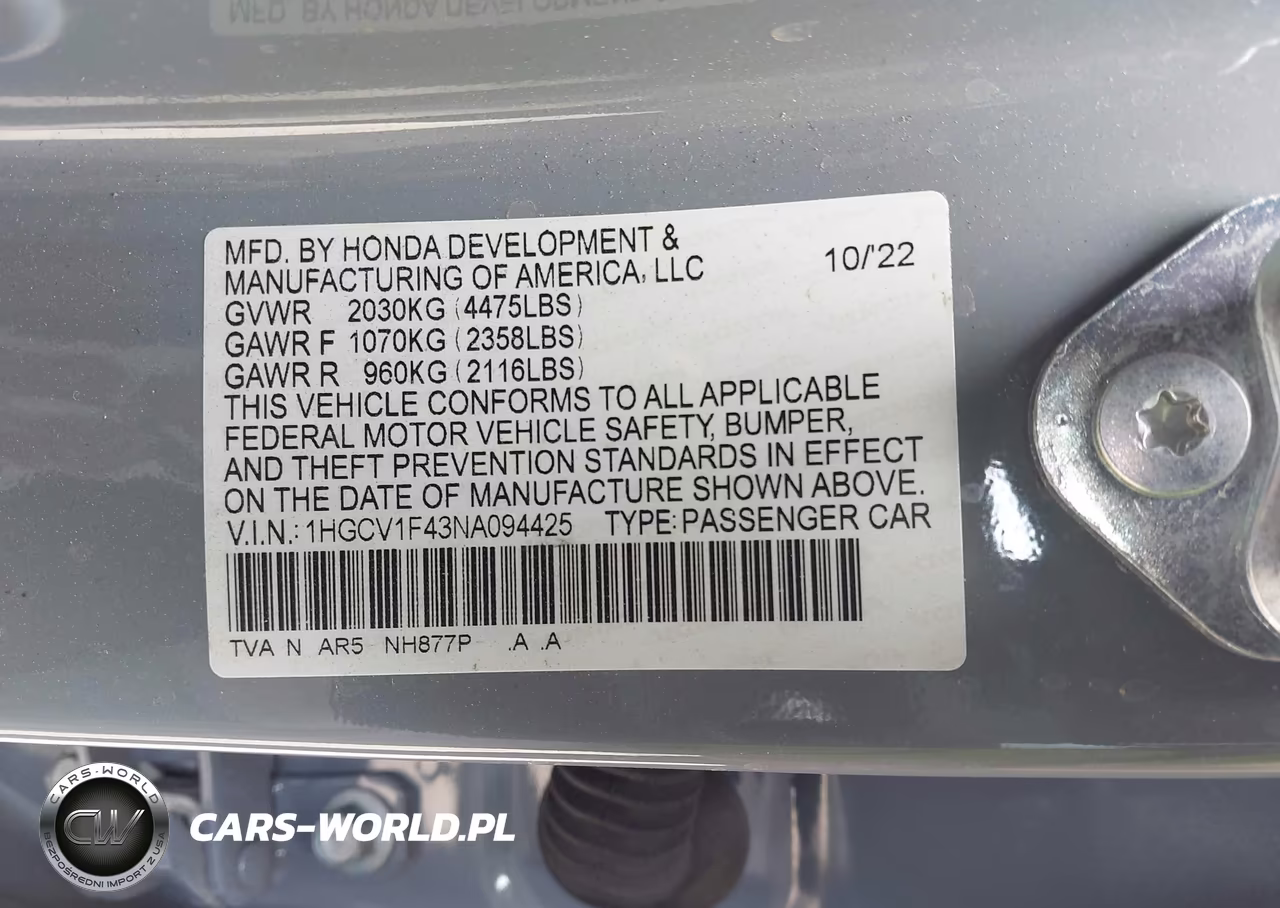 2022 Honda Accord Sport Special Edition VIN:1HGCV1F43NA094425 - 9