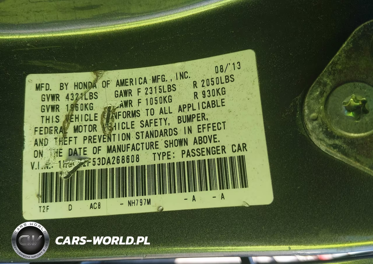2013 Honda Accord Sport VIN:1HGCR2F53DA268608 - 9