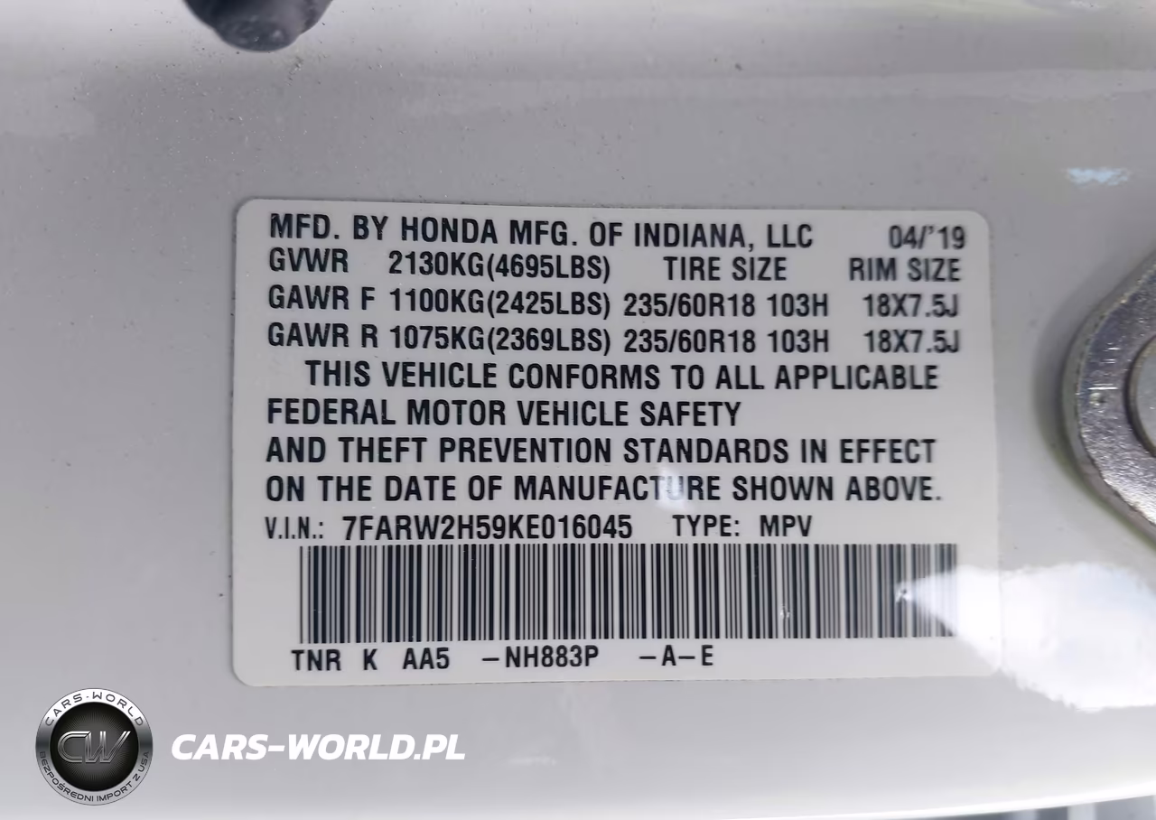 2019 Honda Cr-V Ex VIN:7FARW2H59KE016045 - 9