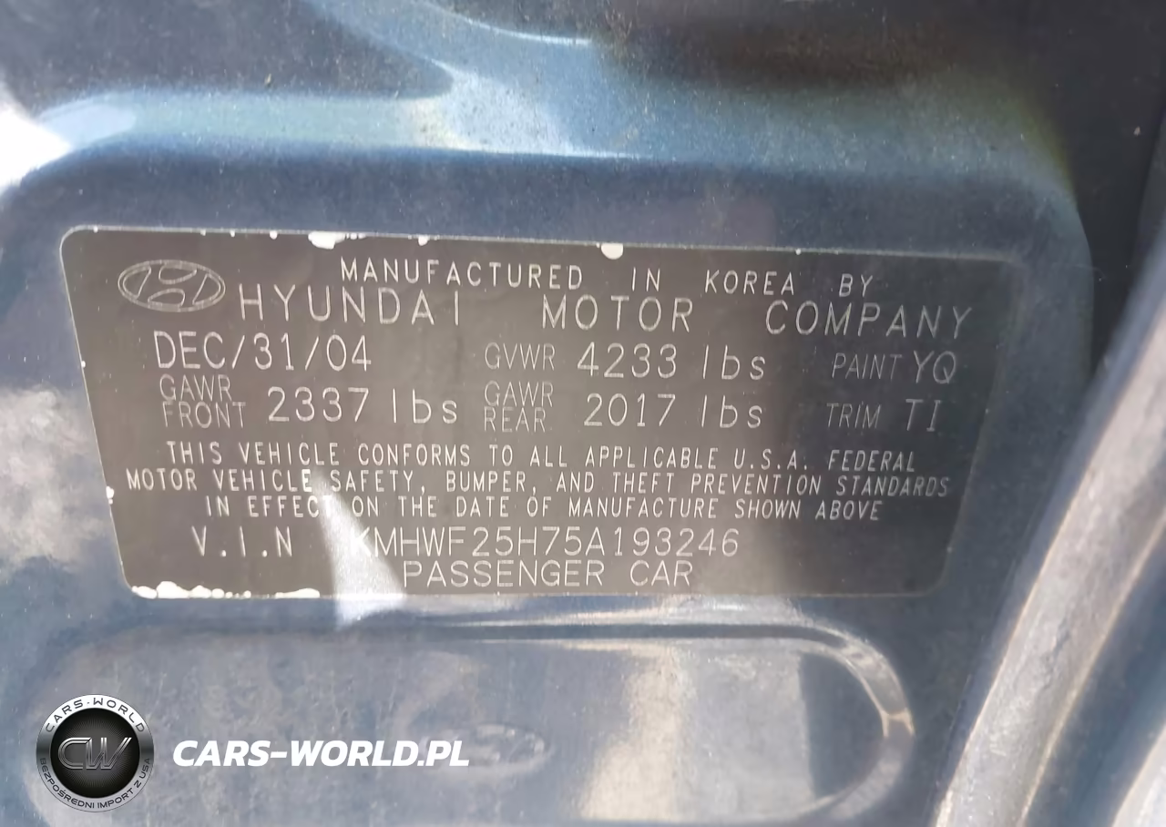 2005 Hyundai Sonata Gl V6 VIN:KMHWF25H75A193246 - 9