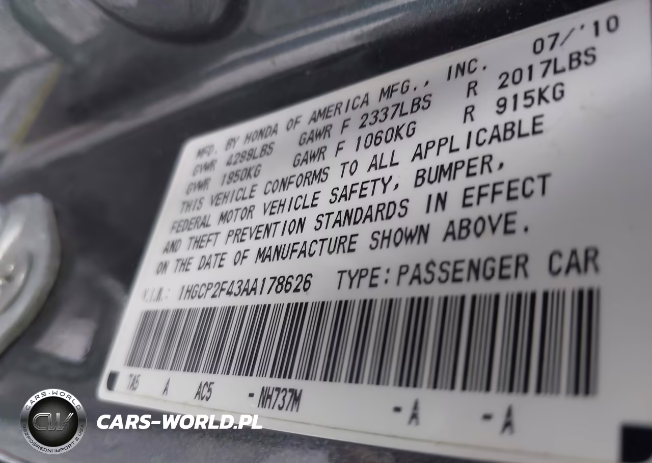 2010 Honda Accord 2.4 Lx-P VIN:1HGCP2F43AA178626 - 9