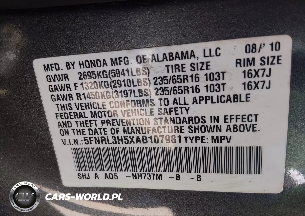 2010 Honda Odyssey Ex VIN:5FNRL3H5XAB107981 - 9