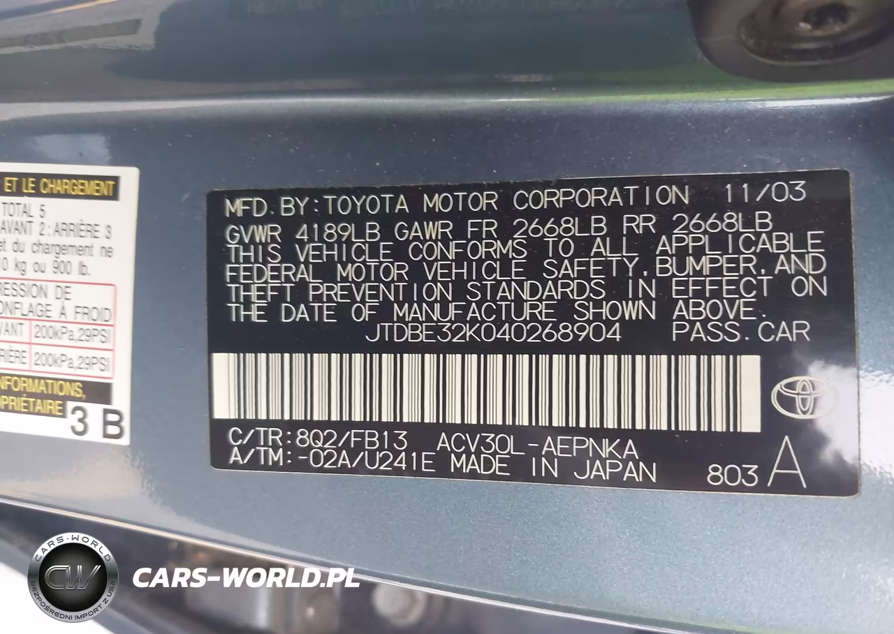 2004 Toyota Camry Le VIN:JTDBE32K040268904 - 9