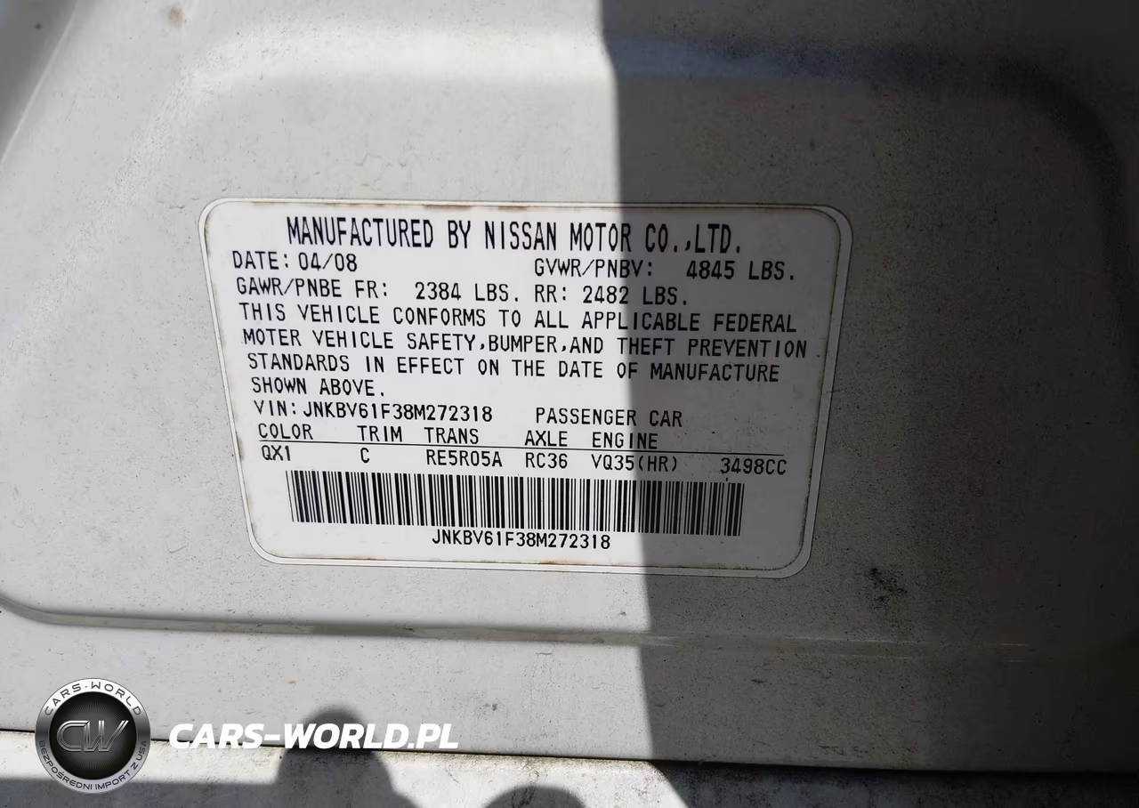 2008 Infiniti G35X VIN:JNKBV61F38M272318 - 9