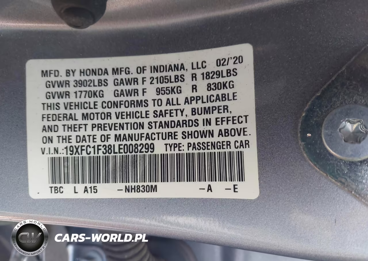2020 Honda Civic Ex VIN:19XFC1F38LE008299 - 9