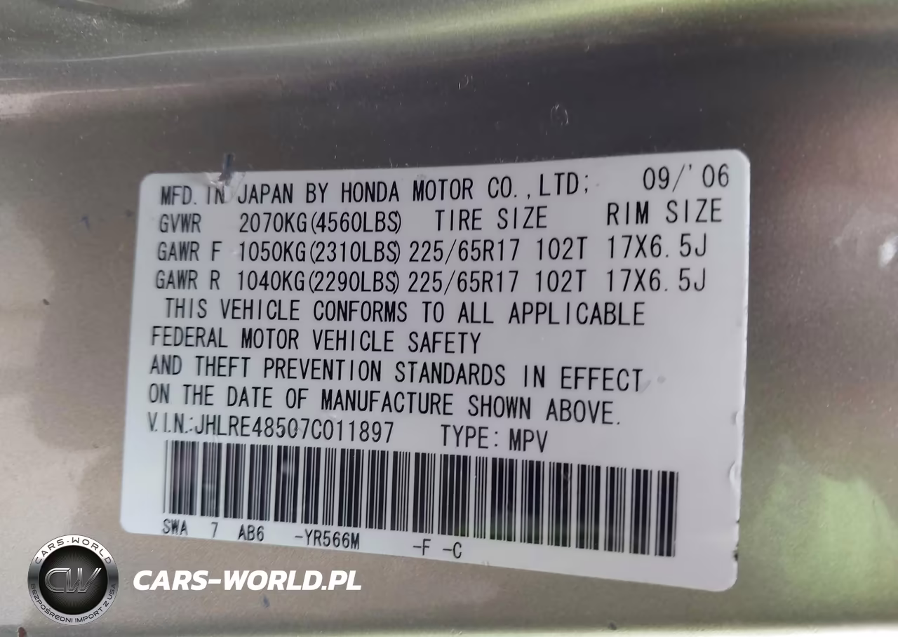 2007 Honda Cr-V Ex VIN:JHLRE48507C011897 - 9