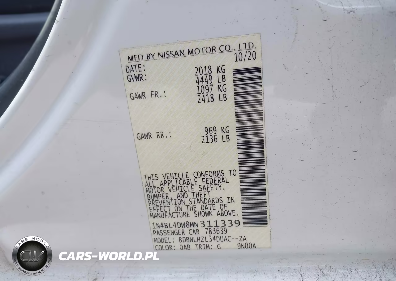 2021 Nissan Altima Sv Intelligent Awd VIN:1N4BL4DW8MN311339 - 9