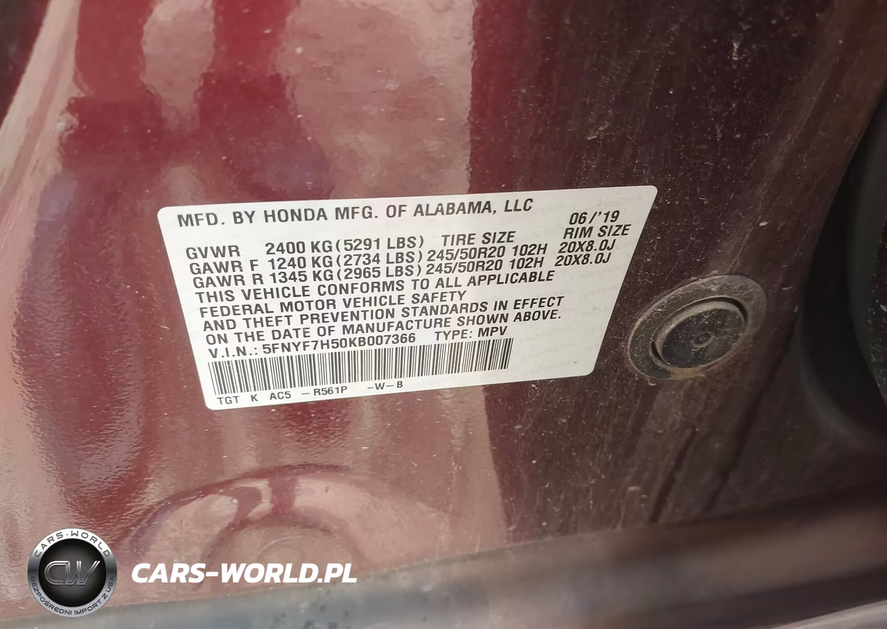 2019 Honda Passport Ex-L VIN:5FNYF7H50KB007366 - 9