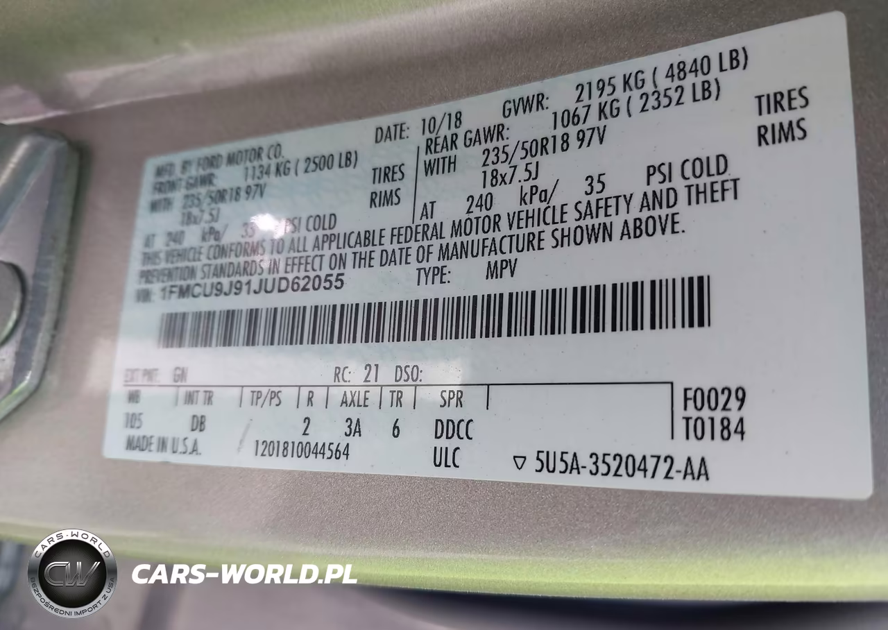 2018 Ford Escape Titanium VIN:1FMCU9J91JUD62055 - 9