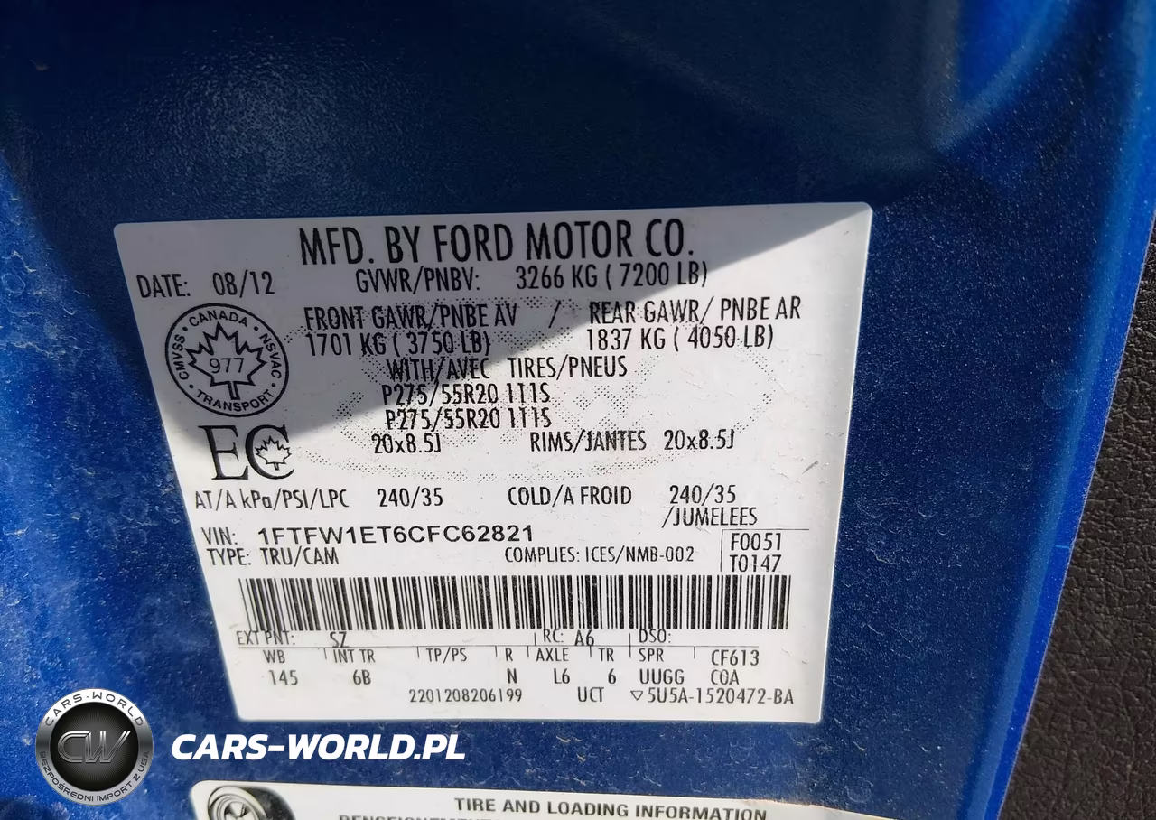 2012 Ford F-150 Fx4 VIN:1FTFW1ET6CFC62821 - 9