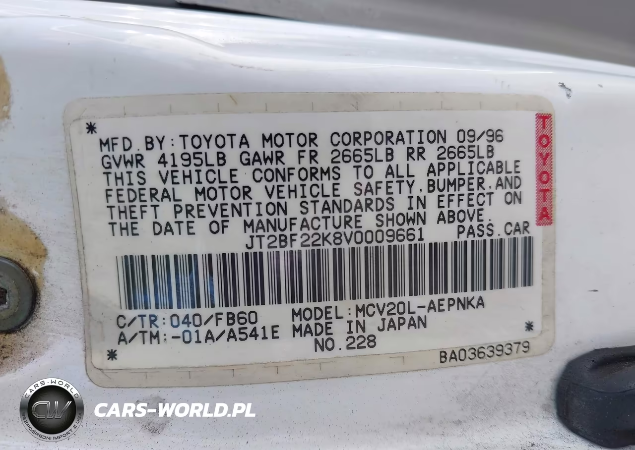 1997 Toyota Camry Le V6-Xle V6 VIN:JT2BF22K8V0009661 - 9