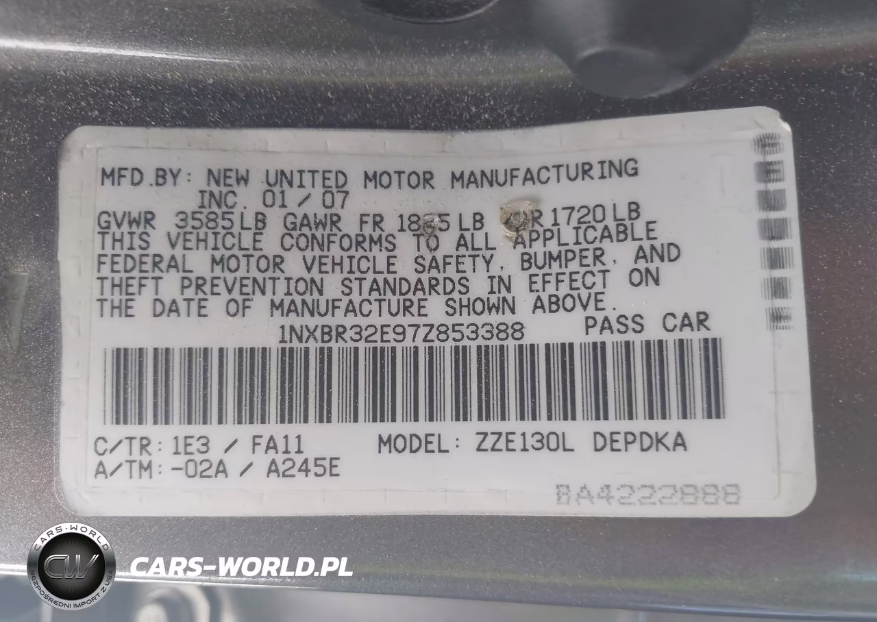 2007 Toyota Corolla Ce VIN:1NXBR32E97Z853388 - 9