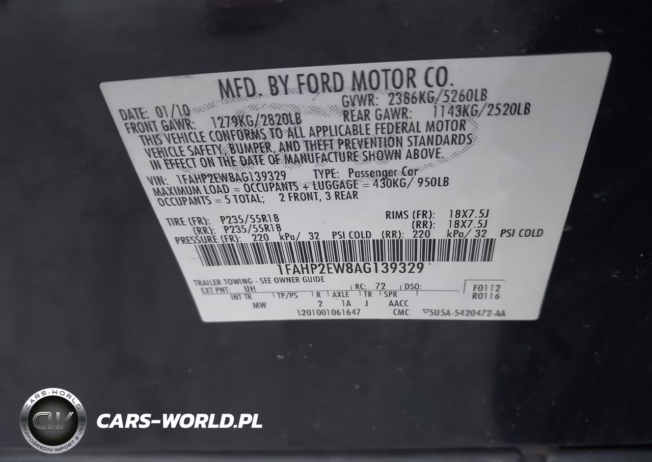 2010 Ford Taurus Sel VIN:1FAHP2EW8AG139329 - 9