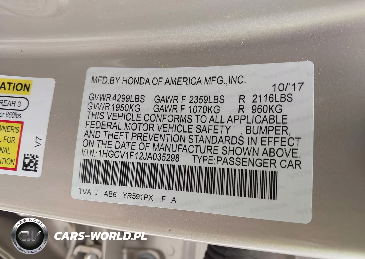 2018 Honda Accord Lx VIN:1HGCV1F12JA035298 - 9