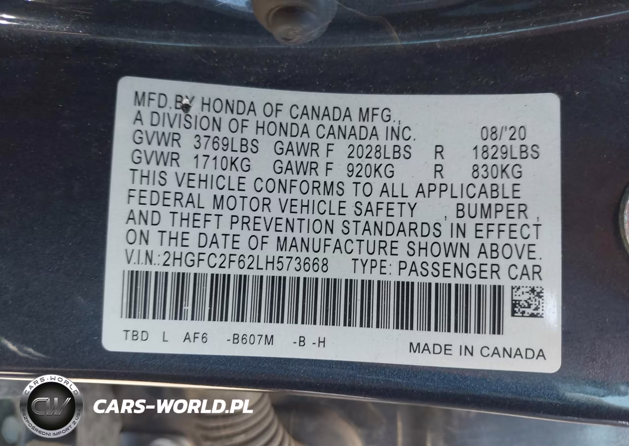 2020 Honda Civic Lx VIN:2HGFC2F62LH573668 - 9
