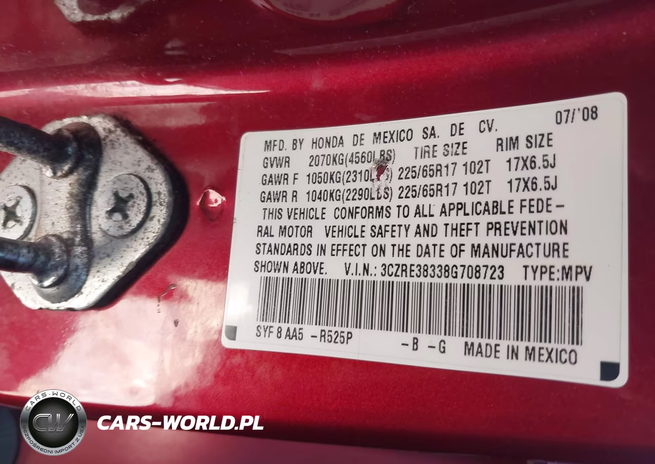 2008 Honda Cr-V Lx VIN:3CZRE38338G708723 - 9