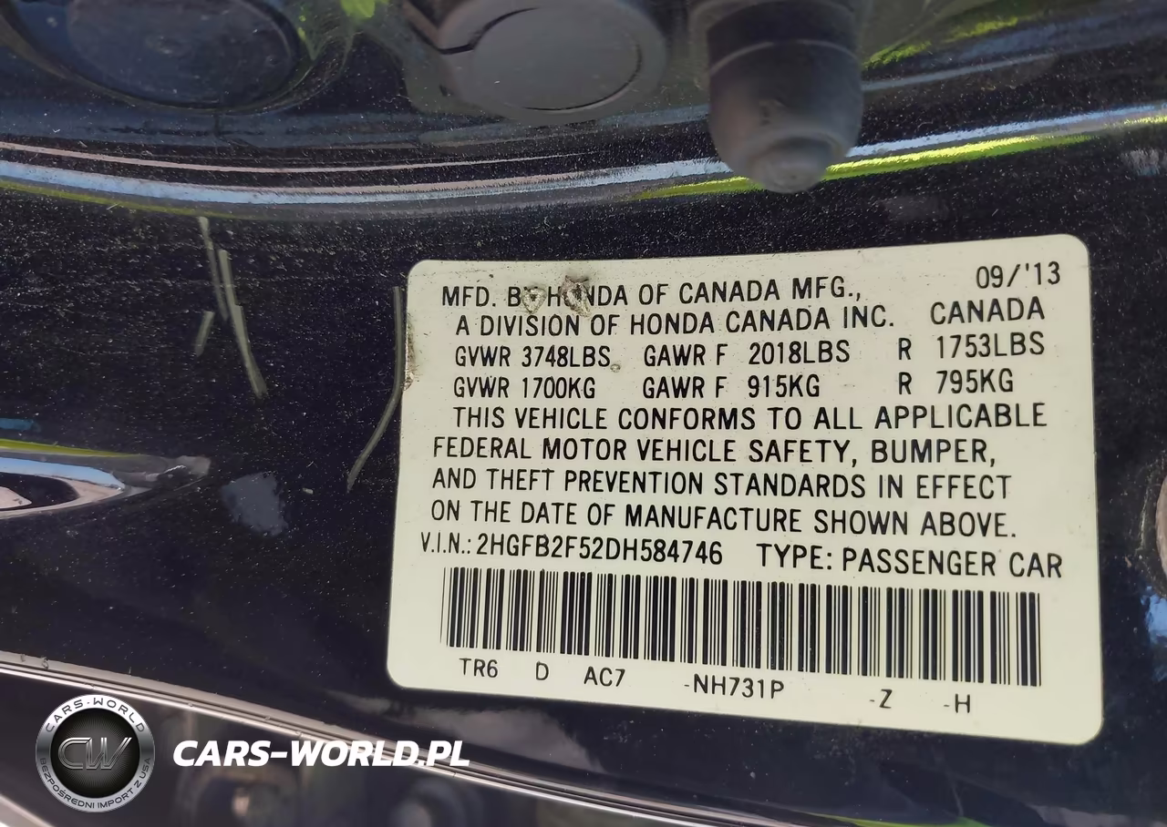2013 Honda Civic Lx VIN:2HGFB2F52DH584746 - 9