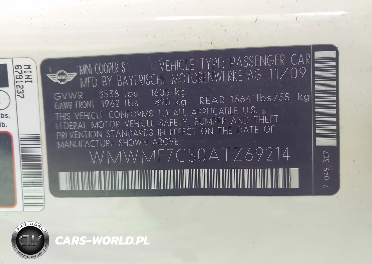 2010 Mini Cooper S VIN:WMWMF7C50ATZ69214 - 9
