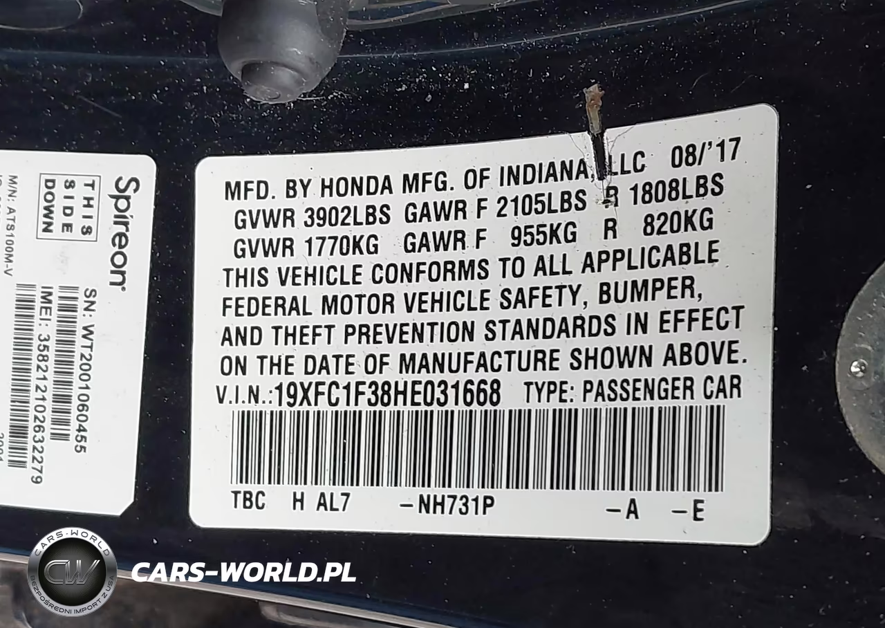 2017 Honda Civic Ex-T VIN:19XFC1F38HE031668 - 9