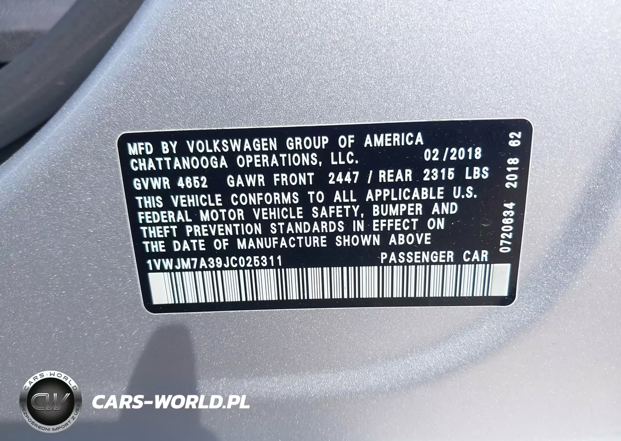 2018 Volkswagen Passat 3.6L V6 Gt VIN:1VWJM7A39JC025311 - 9