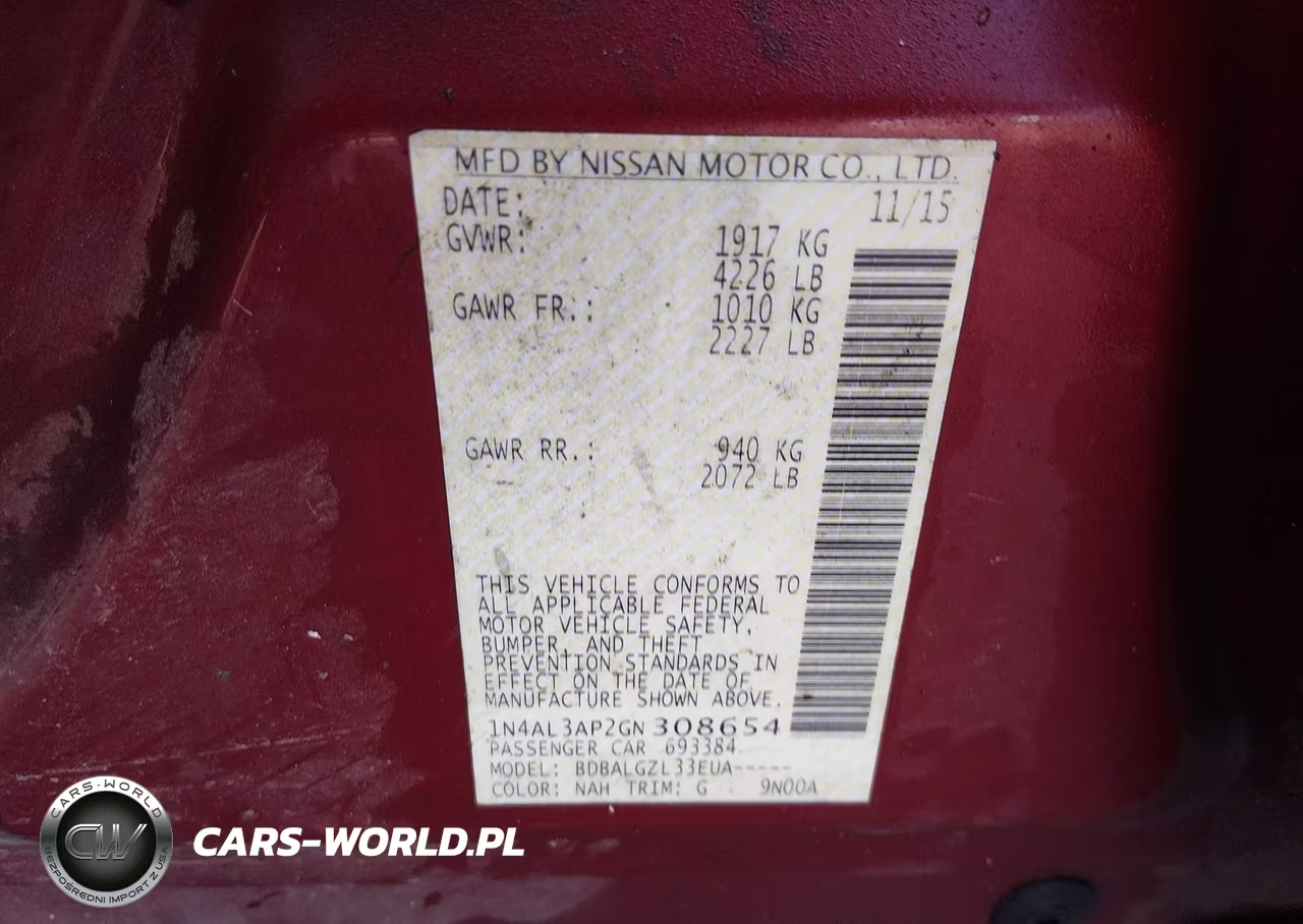 2016 Nissan Altima 2.5-2.5 S-2.5 Sl-2.5 Sr-2.5 Sv VIN:1N4AL3AP2GN308654 - 9