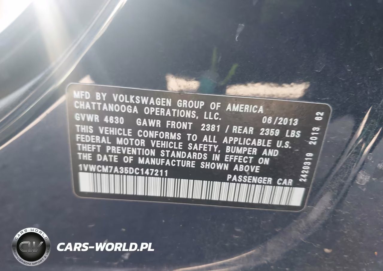2013 Volkswagen Passat 3.6L V6 Sel Premium VIN:1VWCM7A35DC147211 - 9
