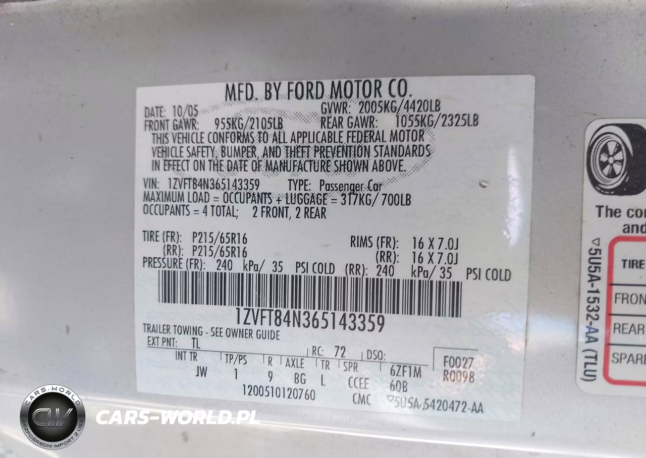 2006 Ford Mustang V6 VIN:1ZVFT84N365143359 - 9
