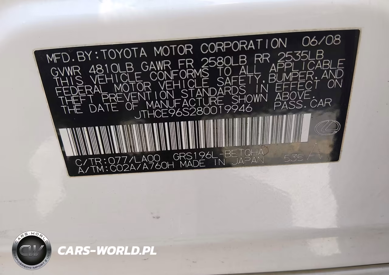 2008 Lexus Gs 350 VIN:JTHCE96S280019946 - 9