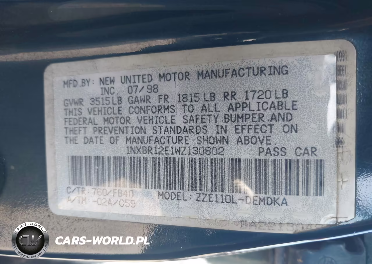 1998 Toyota Corolla Ce VIN:1NXBR12E1WZ130802 - 9