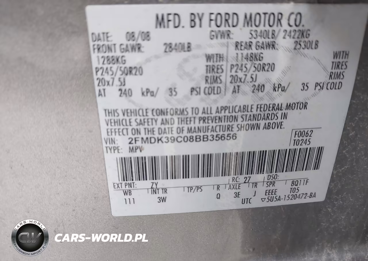 2008 Ford Edge Limited VIN:2FMDK39C08BB35656 - 9