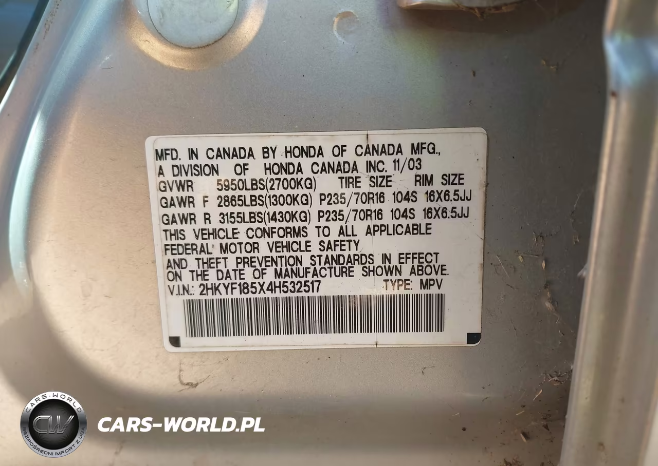 2004 Honda Pilot Ex-L VIN:2HKYF185X4H532517 - 9