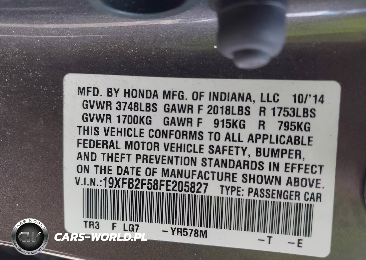 2015 Honda Civic Lx VIN:19XFB2F58FE205827 - 9