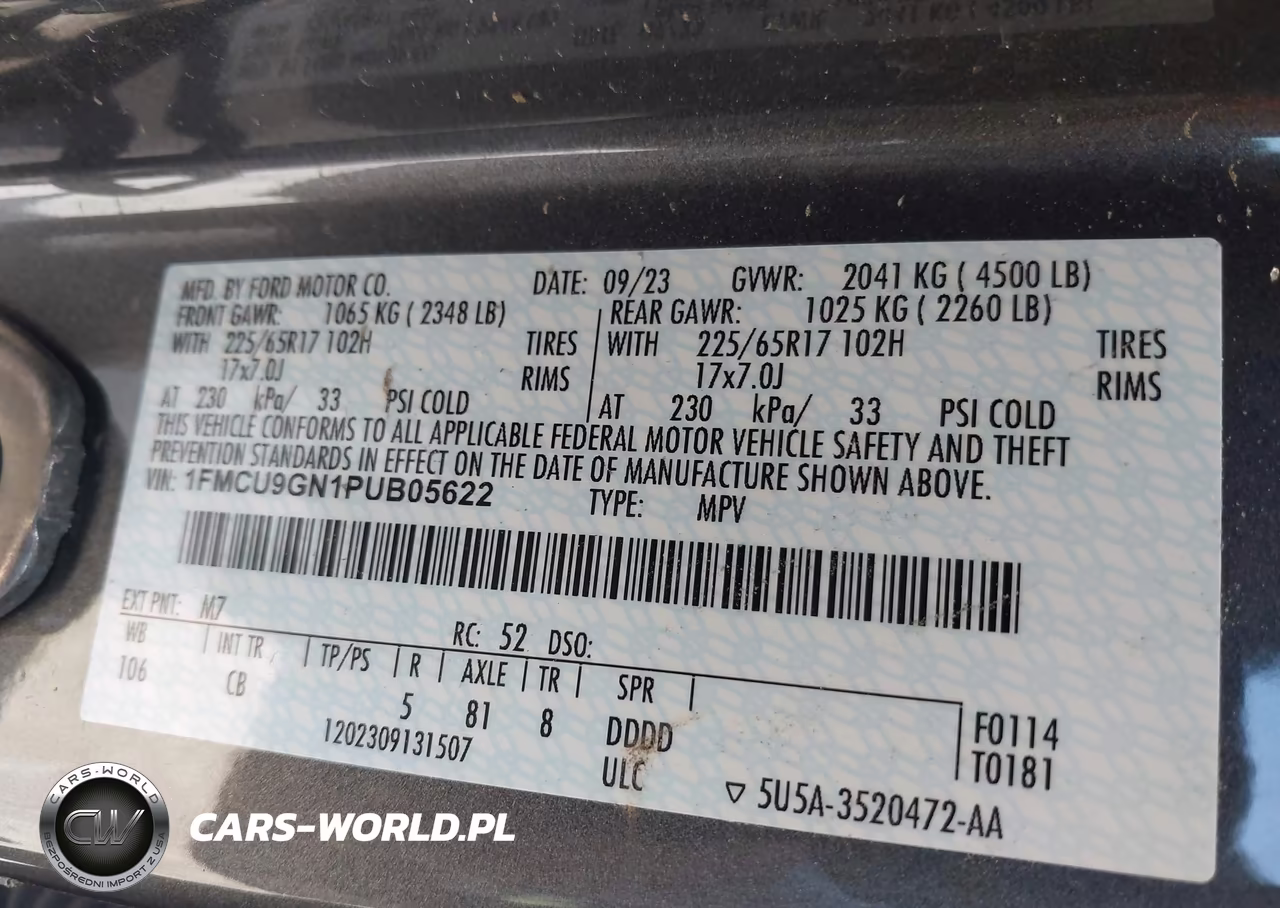 2023 Ford Escape Active VIN:1FMCU9GN1PUB05622 - 9