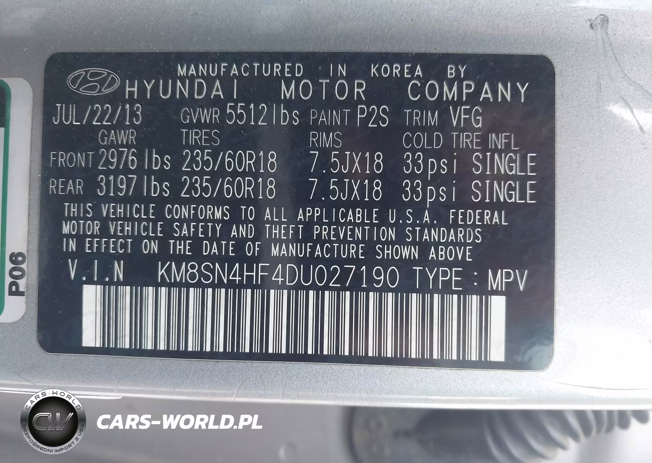 2013 Hyundai Santa Fe Gls VIN:KM8SN4HF4DU027190 - 9