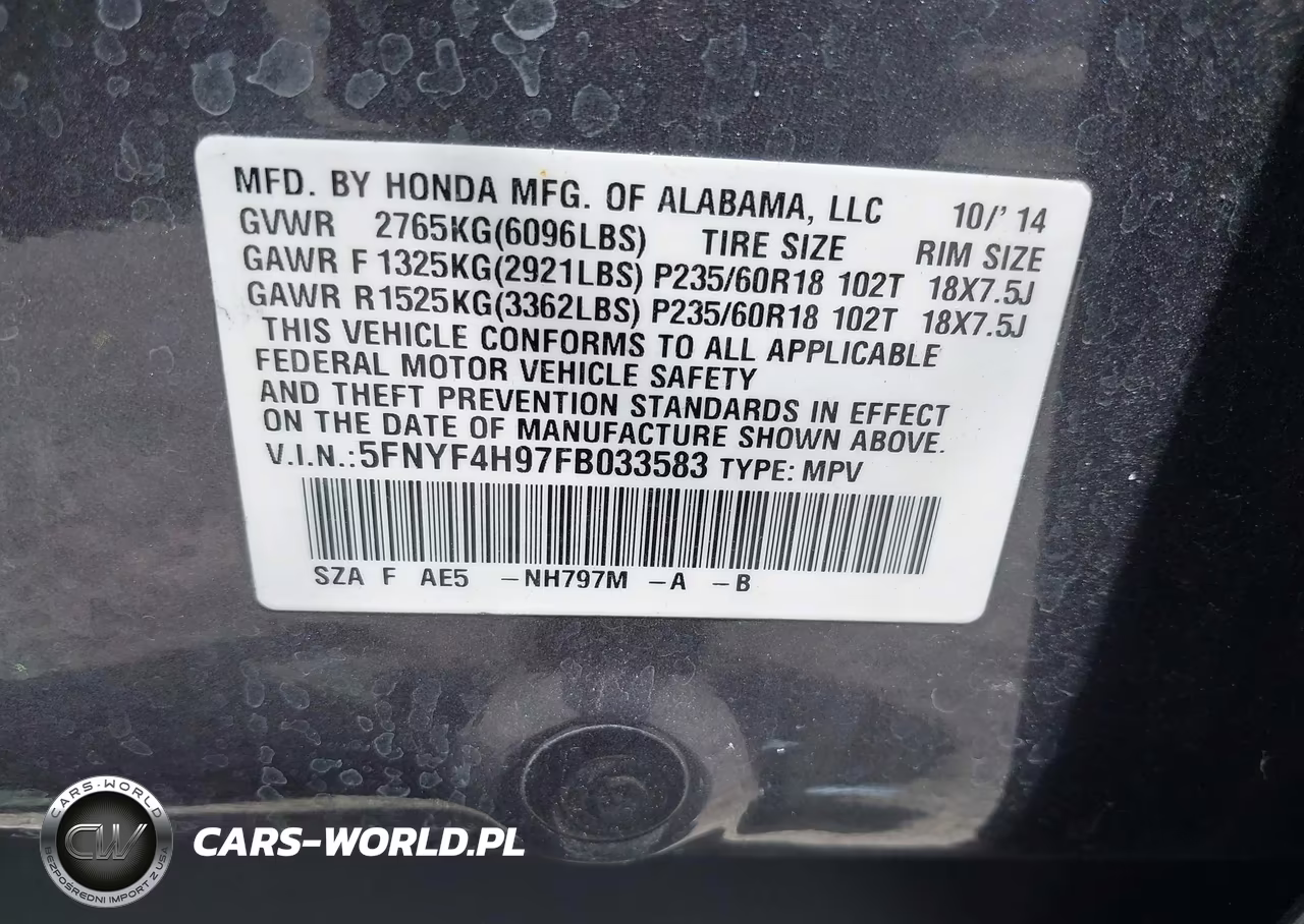 2015 Honda Pilot Touring VIN:5FNYF4H97FB033583 - 9