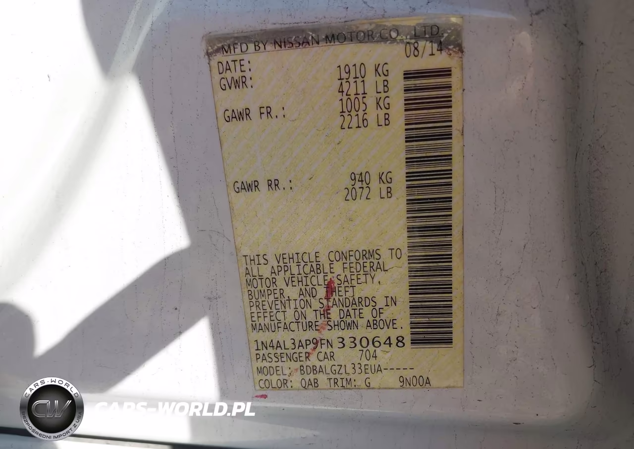 2015 Nissan Altima 2.5-2.5 S-2.5 Sl-2.5 Sv VIN:1N4AL3AP9FN330648 - 9
