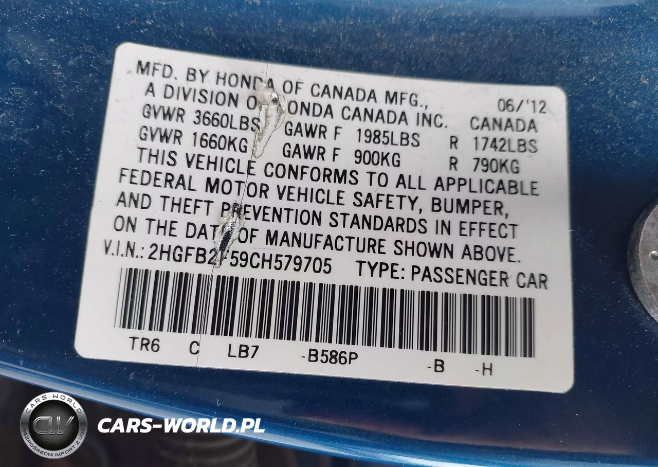 2012 Honda Civic Lx VIN:2HGFB2F59CH579705 - 9