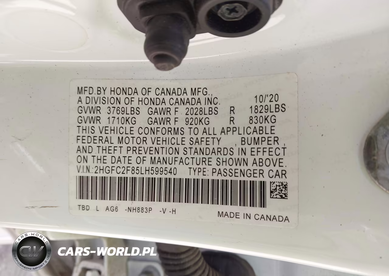 2020 Honda Civic Sport VIN:2HGFC2F85LH599540 - 9