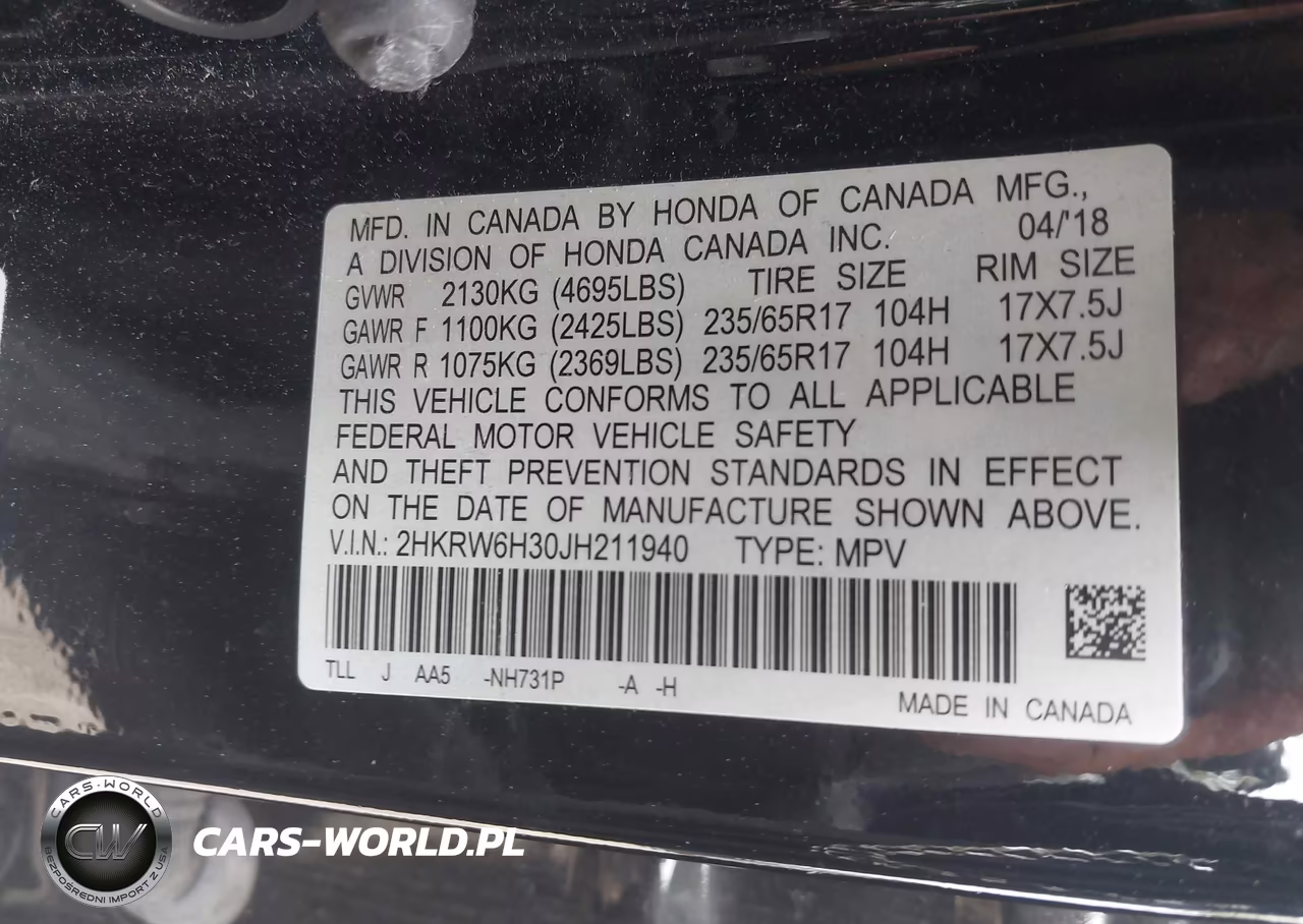 2018 Honda Cr-V Lx VIN:2HKRW6H30JH211940 - 9