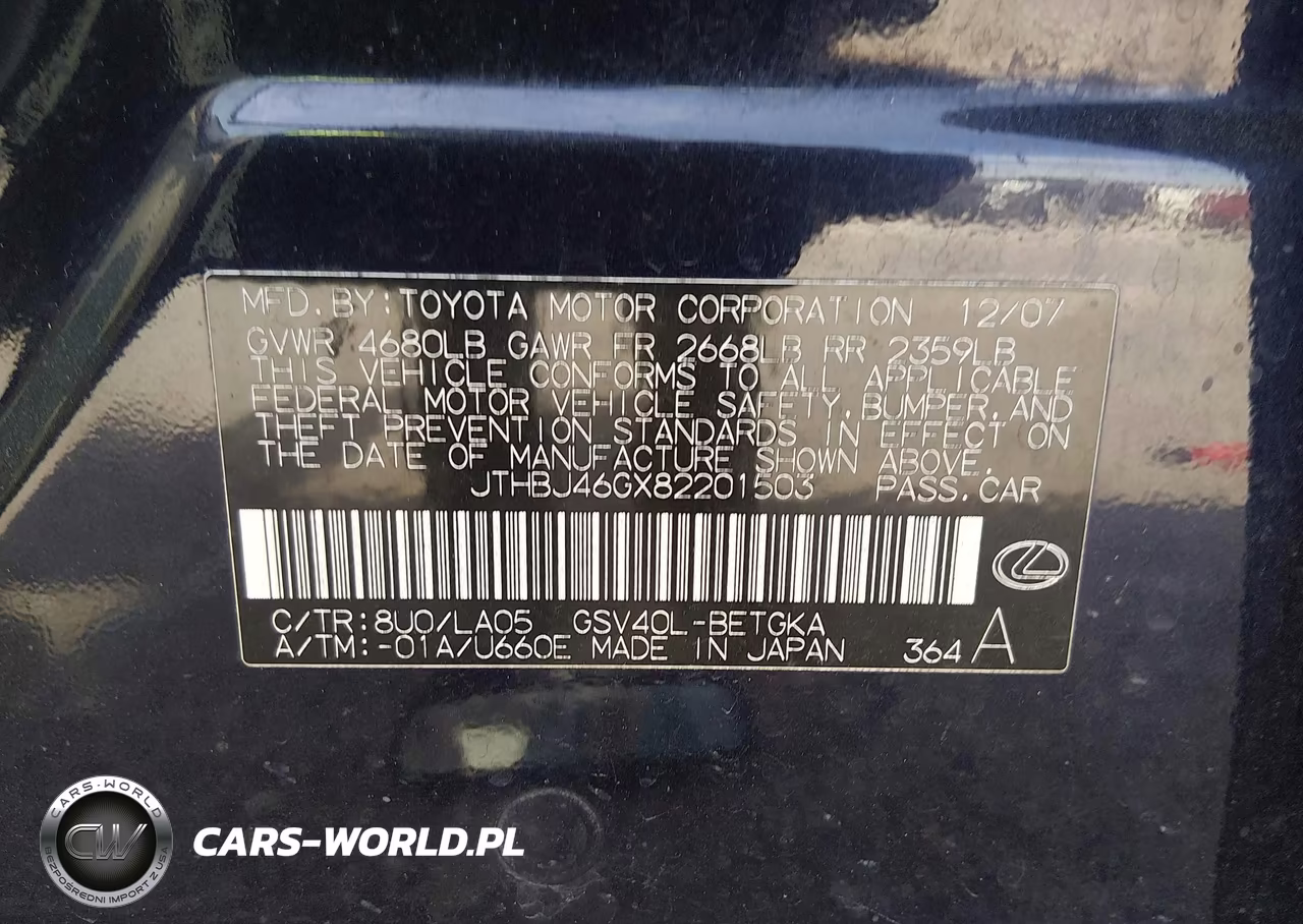 2008 Lexus Es 350 VIN:JTHBJ46GX82201503 - 9