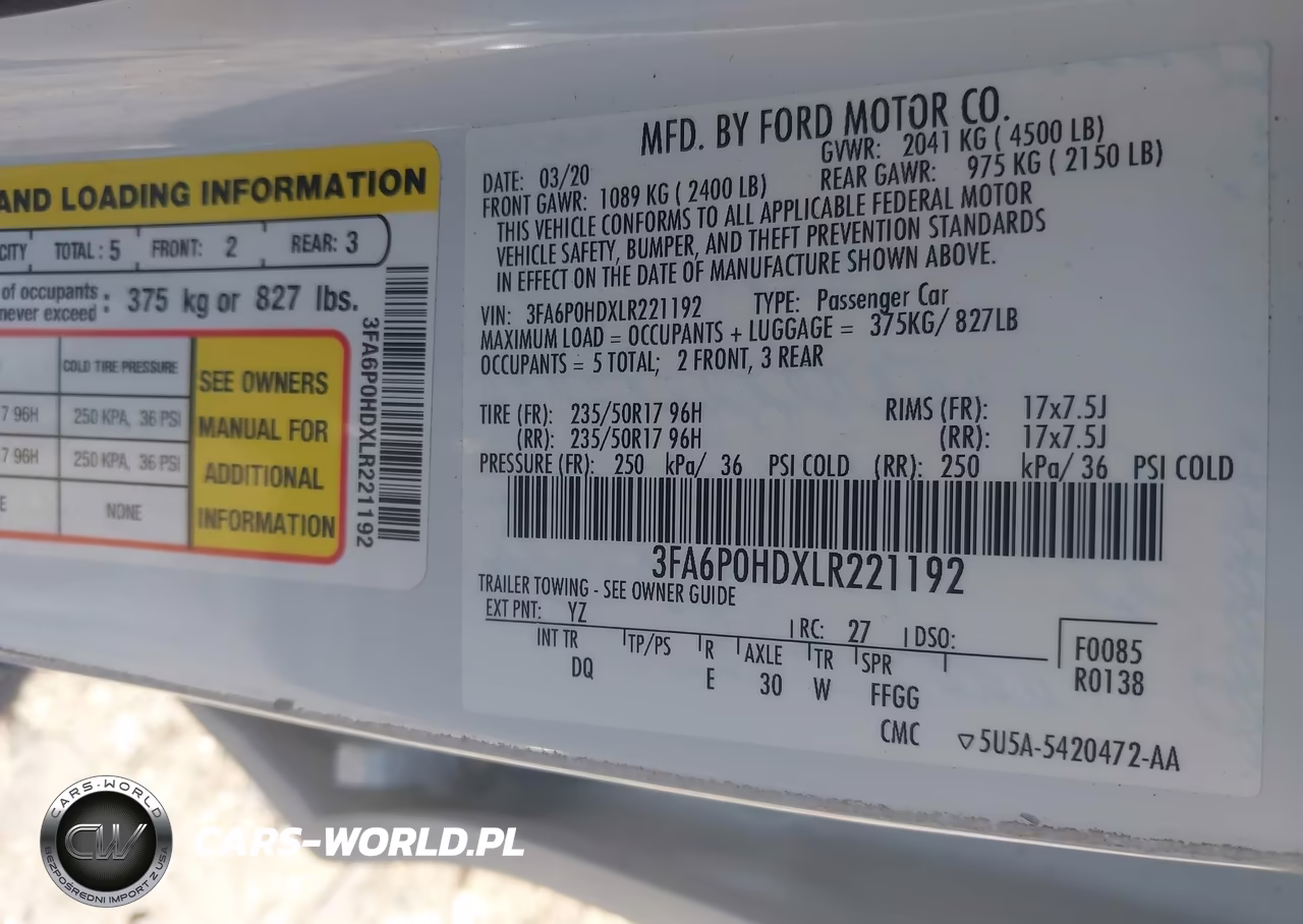 2020 Ford Fusion Se VIN:3FA6P0HDXLR221192 - 9