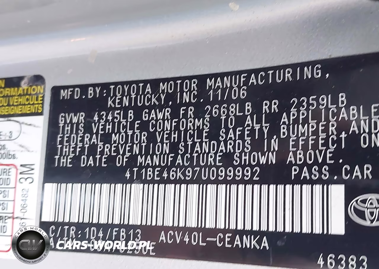 2007 Toyota Camry Le VIN:4T1BE46K97U099992 - 9