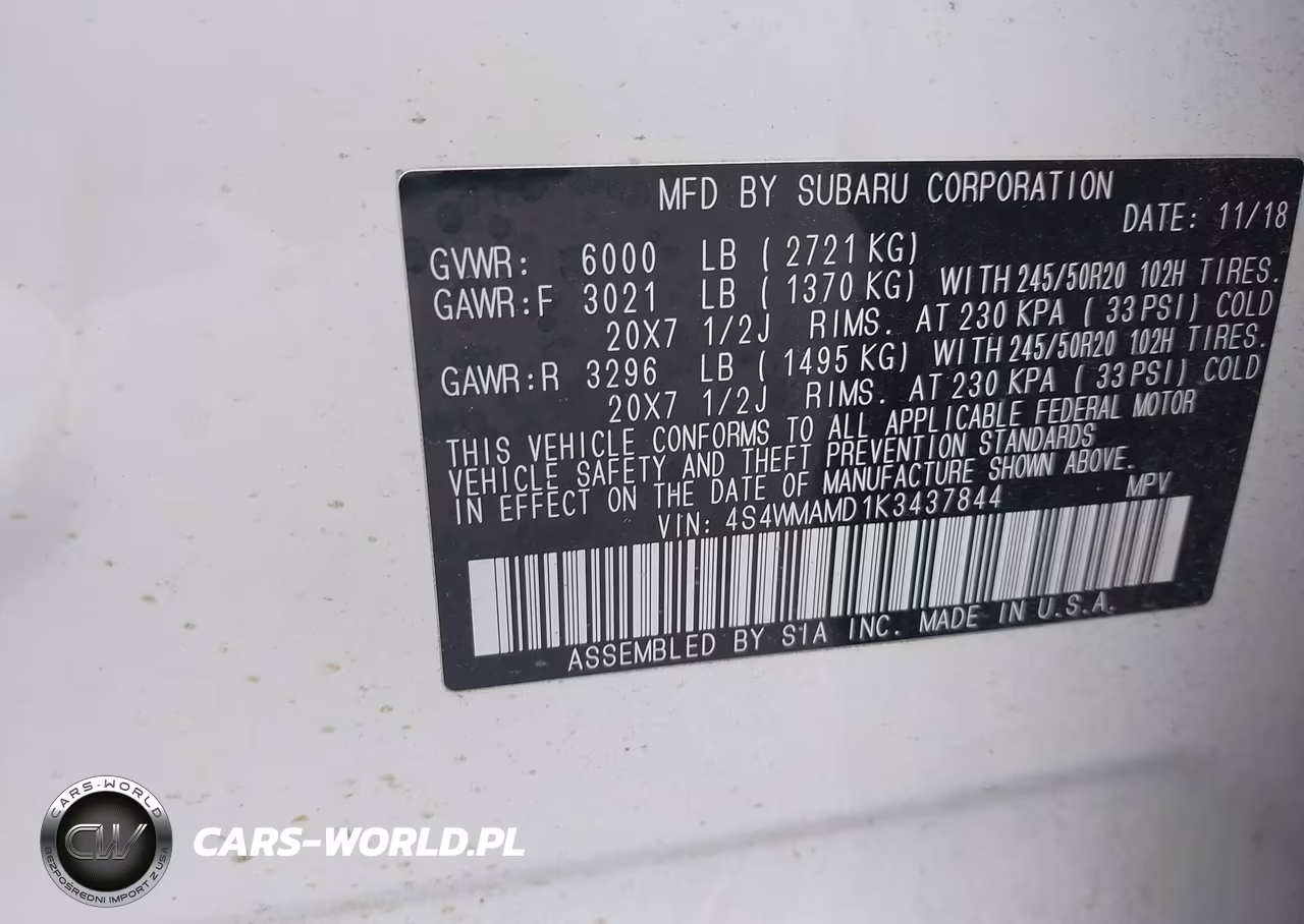 2019 Subaru Ascent Limited VIN:4S4WMAMD1K3437844 - 9